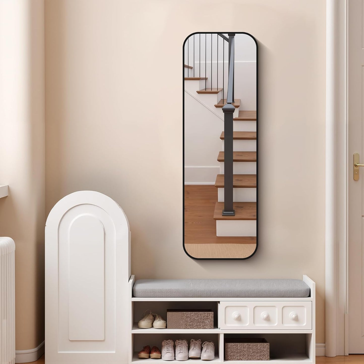 FORBATH Bathroom Mirror 48" x 16", Rectangle Black Bathroom Mirror with Black Aluminum Frame Rounded Corner, Wall Mounted Mirror for Bedroom Entryway Living Room