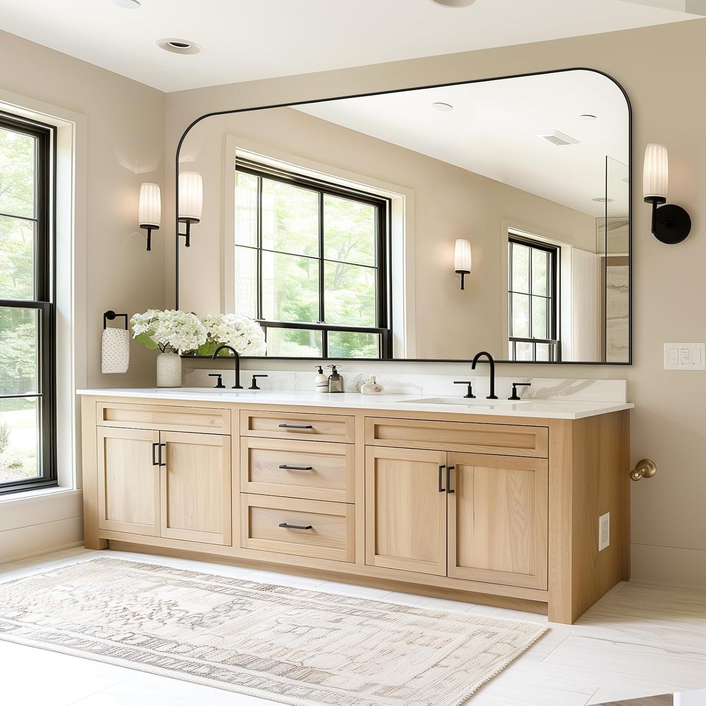 Bathroom Mirror, Wall Mirrors, Black Metal Framed Wall-Mounted Mirrors, Bathroom Vanity Mirror for Over Sink, Living Room, Bedroom, Entryway, 60x36 Inch, Black