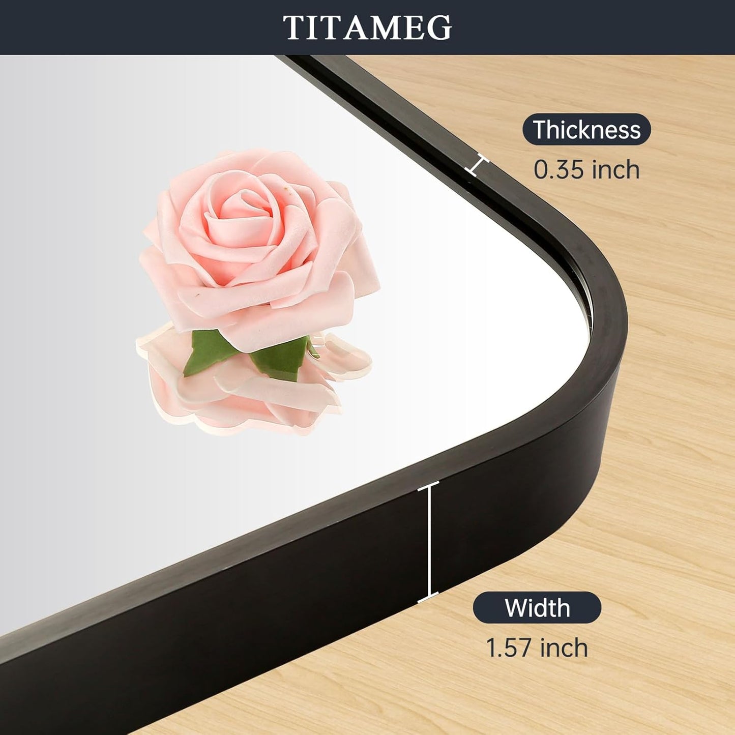 16x24 Inch Bathroom Mirror for Wall,Matte Black Framed Rectangle Mirror with Rounded Corner,Aluminum Alloy Framed Brushed Wall Mirror for Bedroom or Living Room,Vertical or Horizontal