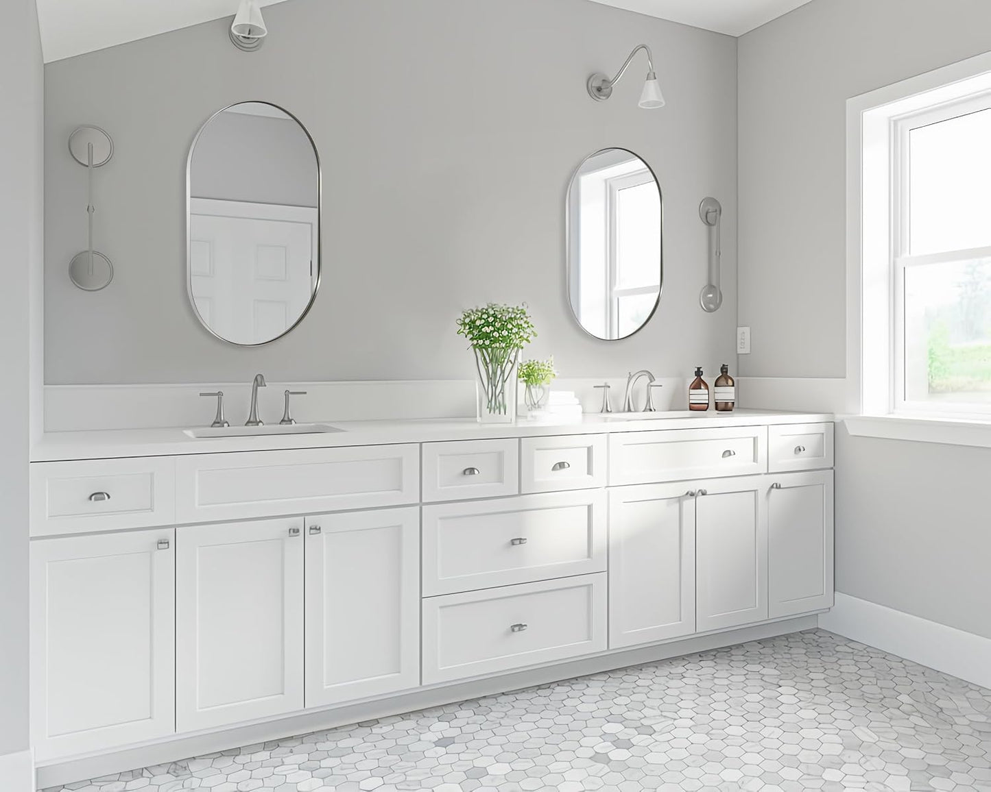 ANDY STAR Chrome Bathroom Mirror 24x36, Chrome Mirror Oval, Polished Silver Bathroom Mirror, Oval Mirrors Stainless Steel Frame Deep 1’’ Hang Vertical or Horizontal