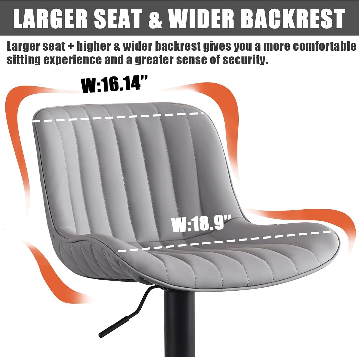 YOUNIKE Grey Bar Stools Set of 2 Kitchen Counter Height Barstools with Backs Modern Swivel Faux Leather Padded Bar Chairs Tall Adjustable Stools for Breakfast Island