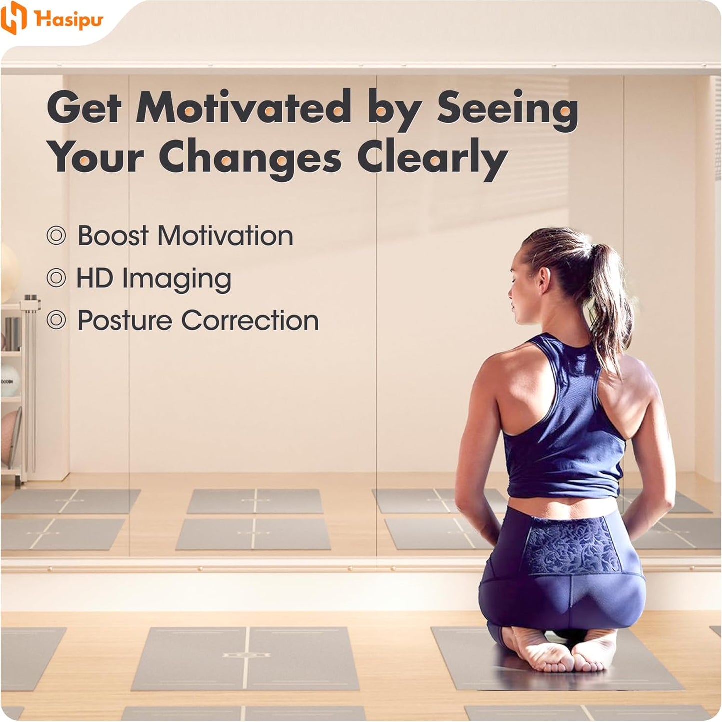 Hasipu Home Gym Mirror 48" L x 24" W - 2PCS Large Full Body Mirror for Yoga, Wall-Mounted Mirrors for Fitness, Garage, Dance Studio, 0.16in Tempered Glass Frameless