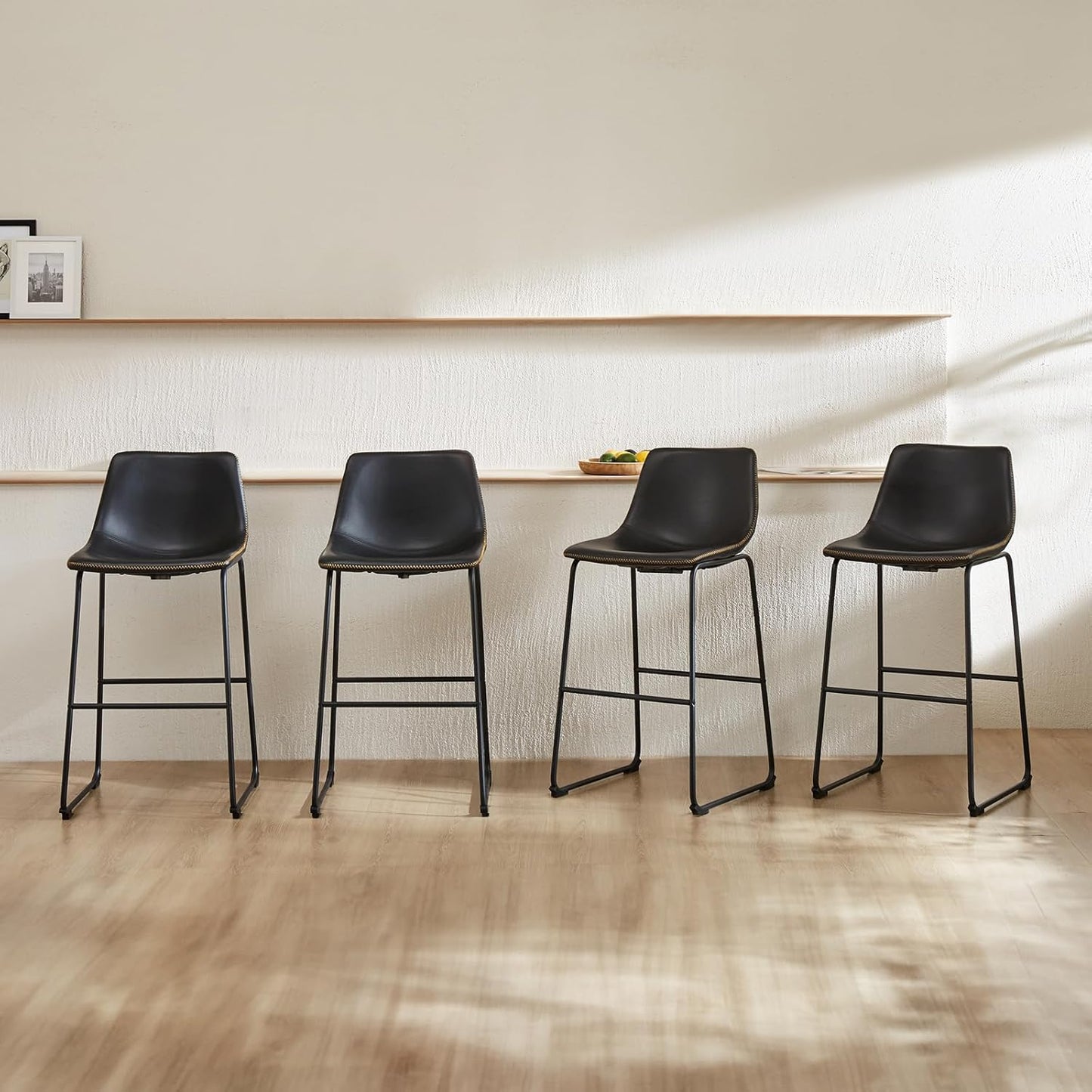 DUMOS 30 Inch Counter Height Bar Stools Set of 4, Modern Faux Leather High Barstools with Back and Metal Leg, Bar Chairs for Kitchen lsland, Elegant Black