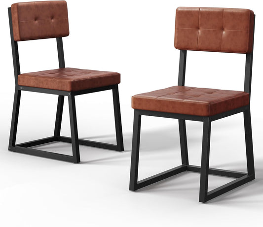 DWVO Modern Dining Chairs Set of 2 Brown Upholstered Kitchen Chairs with Faux Leather Cushion Seat and Heavy Duty Metal Leg for Kitchen Living Room Restaurant, Brown