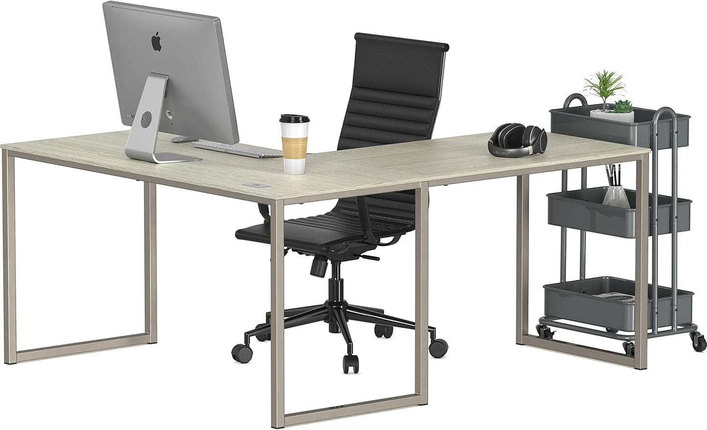 SHW Mission 55 x 60 Inches L-Shape Home Office Computer Desk, Maple