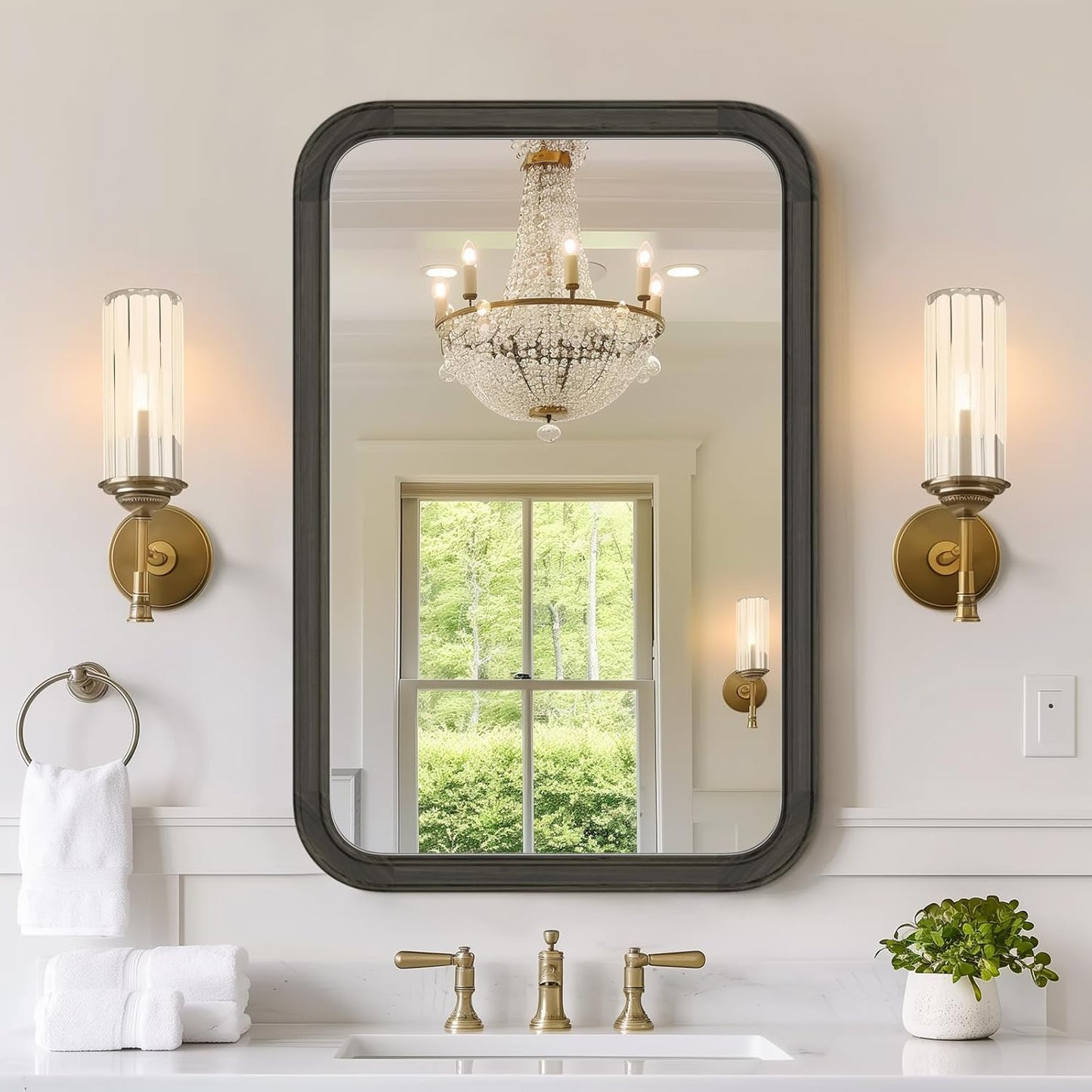 WallBeyond Wood Bathroom Mirror for Wall 20x30 Inch Wooden Frame Rectangle Mirror for Farmhouse Bathroom Vanity Wall Mounted Decorative Mirror (Horizontal/Vertical Black)
