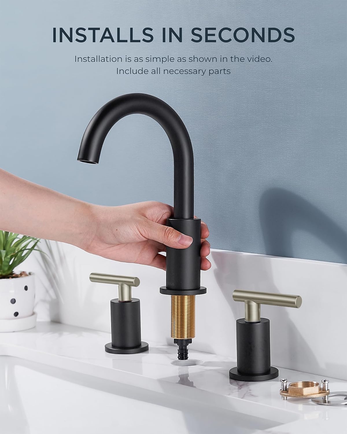 FORIOUS Brushed Nickel and Matte Black Bathroom Faucet 8 Inch, Black Widespread Bathroom Sink Faucet 3 Hole with Metal Pop Up Drain and Supply Line, 2 Handle Stainless Steel Vanity Room Remodel