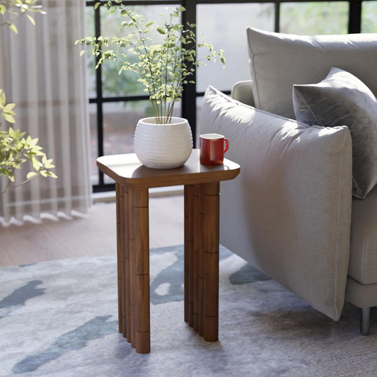 Bambos End Table - Solid Mango Wood Side Table with Bamboo-Inspired Legs | Handcrafted Accent Table for Living Room, Bedroom, Entryway | Easy Assembly, Sturdy, Compact & Durable Design | Walnut Finish