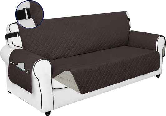 PureFit Reversible Sofa Couch Cover Water Resistant Couch Covers for 3 Cushion, Washable Furniture Cover with Non-Slip Foam and Adjustable Strap for Dogs, Pets (Oversized Sofa, Chocolate/Beige)