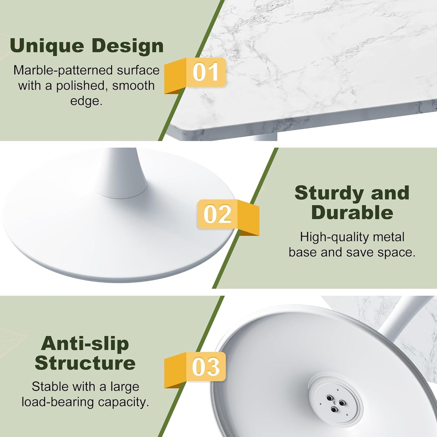 Dining Table for 2-4, 31.5" Kitchen Table with Printed Marble Top, Modern Tables for Dining Room, Living Room, Coffee Bar, White