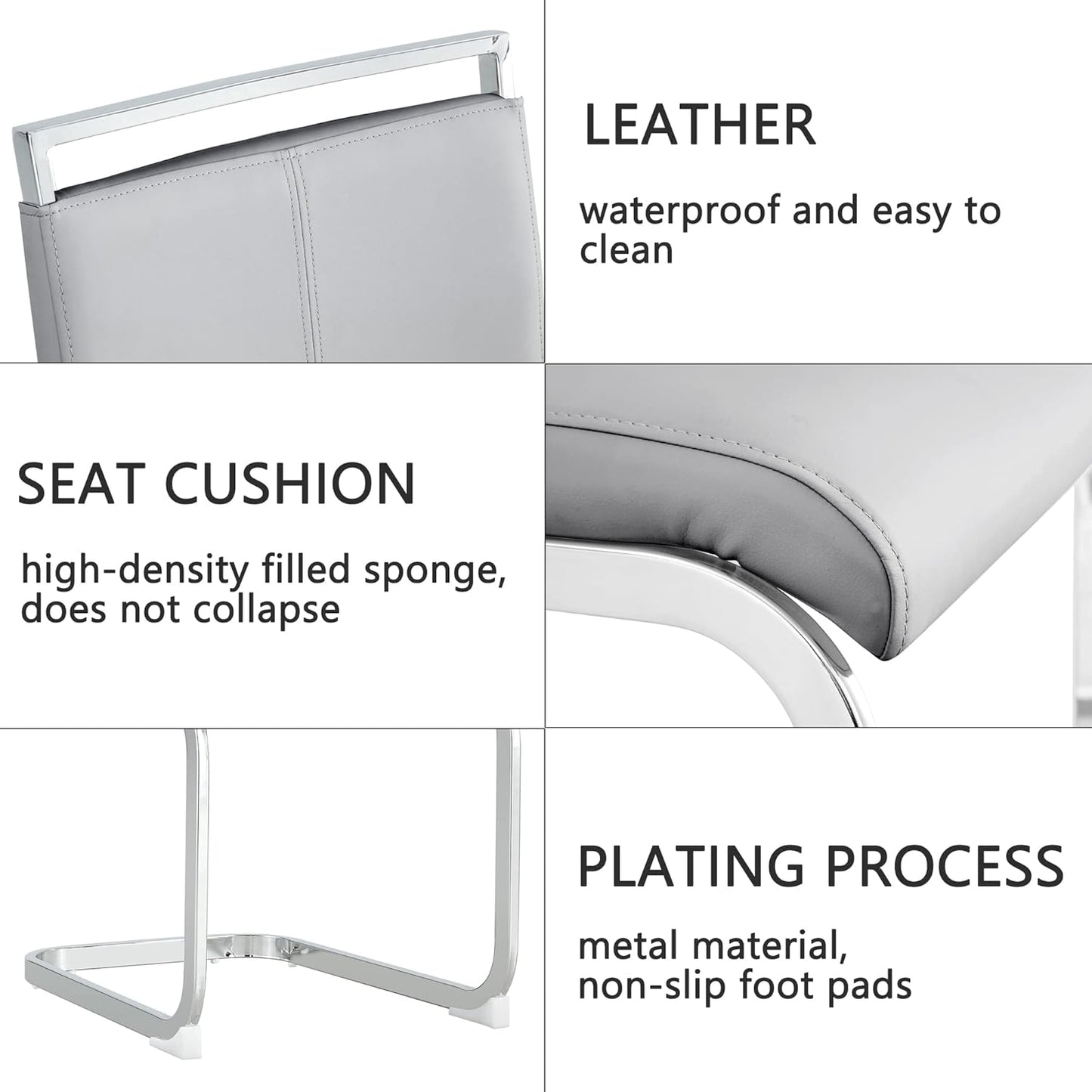 Dining Chairs Set of 6, Faux Leather with Plated Chrome Metal Frame, Modern Kitchen Chairs with Padded Seat High Back for Dining Room, Kitchen, Living Room