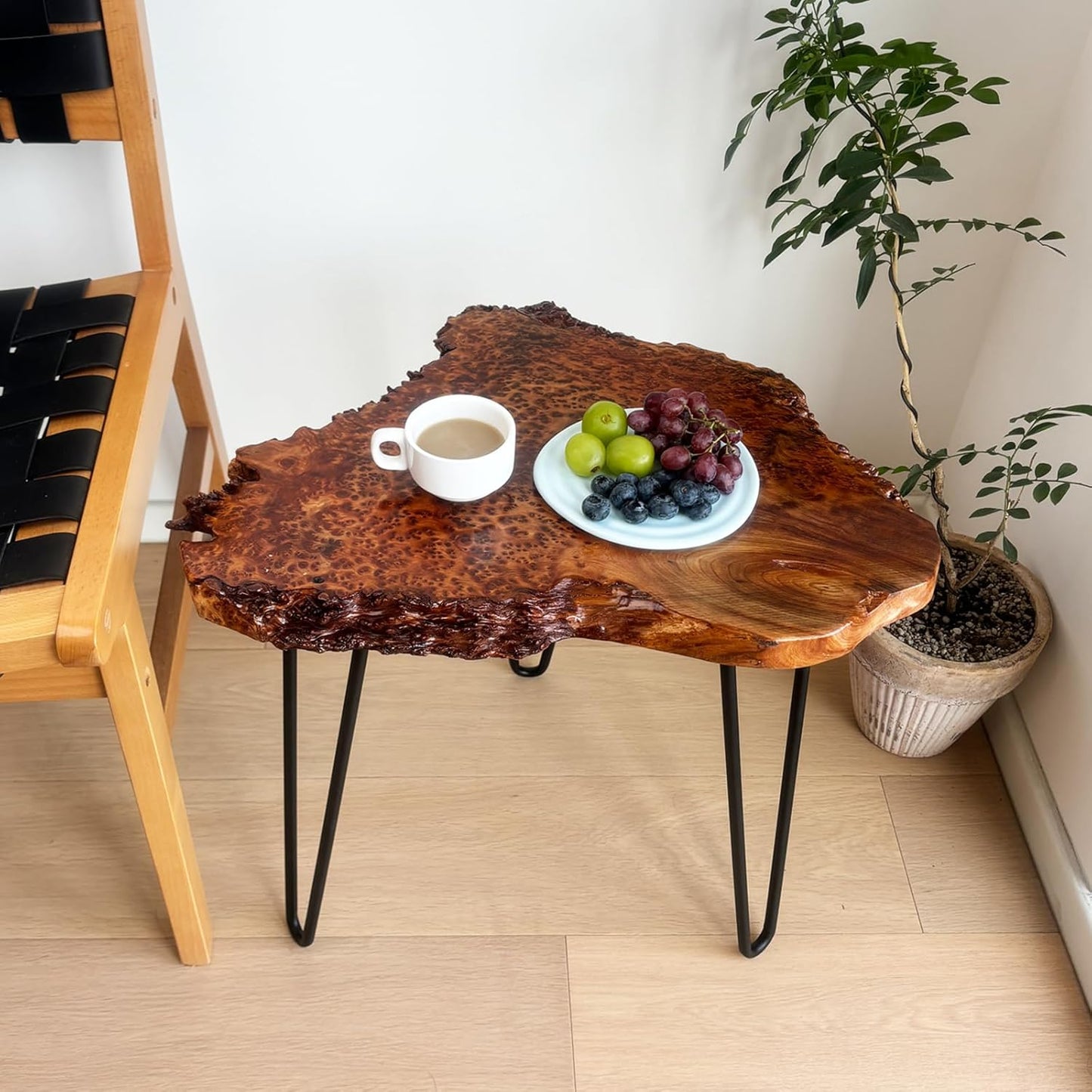 Live Edge Coffee Table, Natural Wood Coffee Table for Living Room, Natural Fir Unique Desktop with Metal Hairpin Legs (Medium)