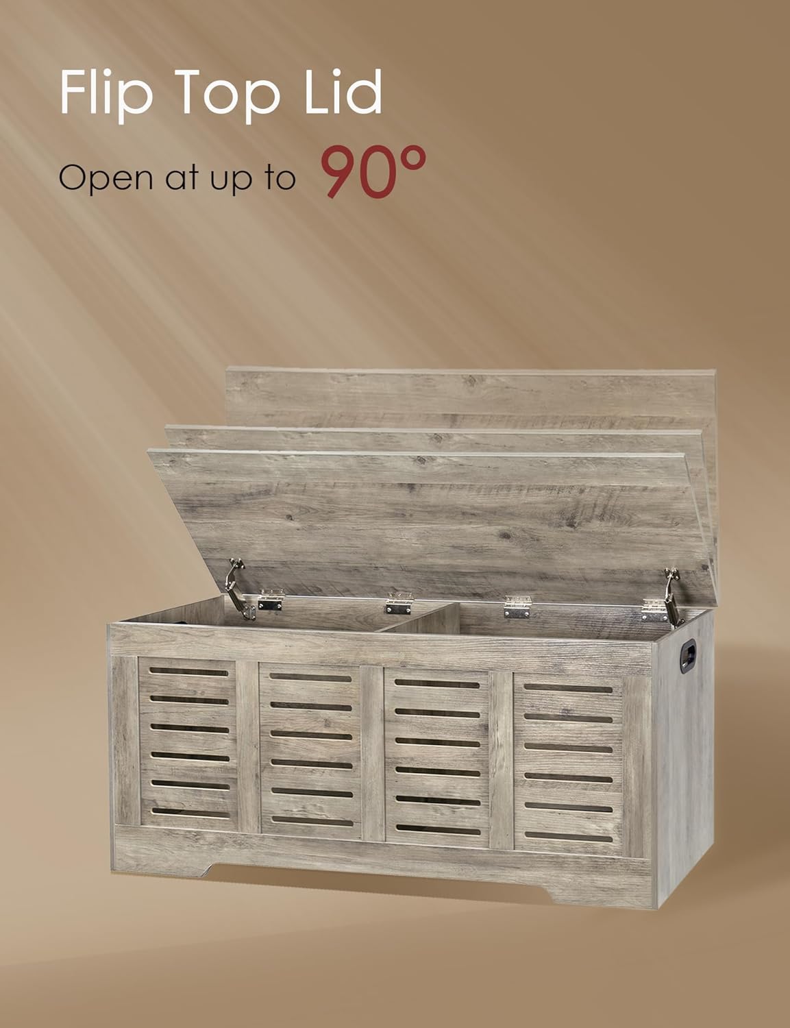 DINZI LVJ Storage Chest, 47.3” Wooden Toy Box with 2 Safety Hinges, Retro Entryway Shoe Storage Bench with Flip-Top, Sturdy Large Storage Trunk for Living Room, Bedroom, Easy Assembly, Gray Wash