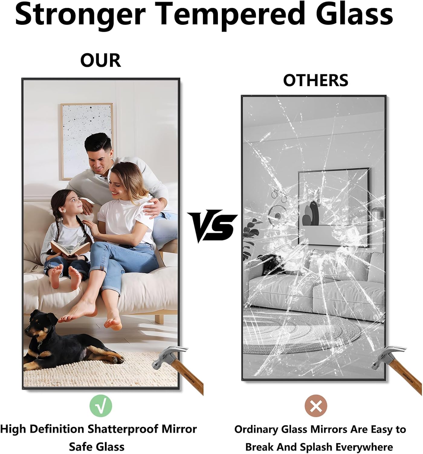 Koonmi Bathroom Mirror 36x71 Bathroom Wall-Mounted Mirrors, Modern Vanity Mirror for Bedroom, Living Room, Aluminum Alloy Frame Allow to Hang Horizontally or Vertically