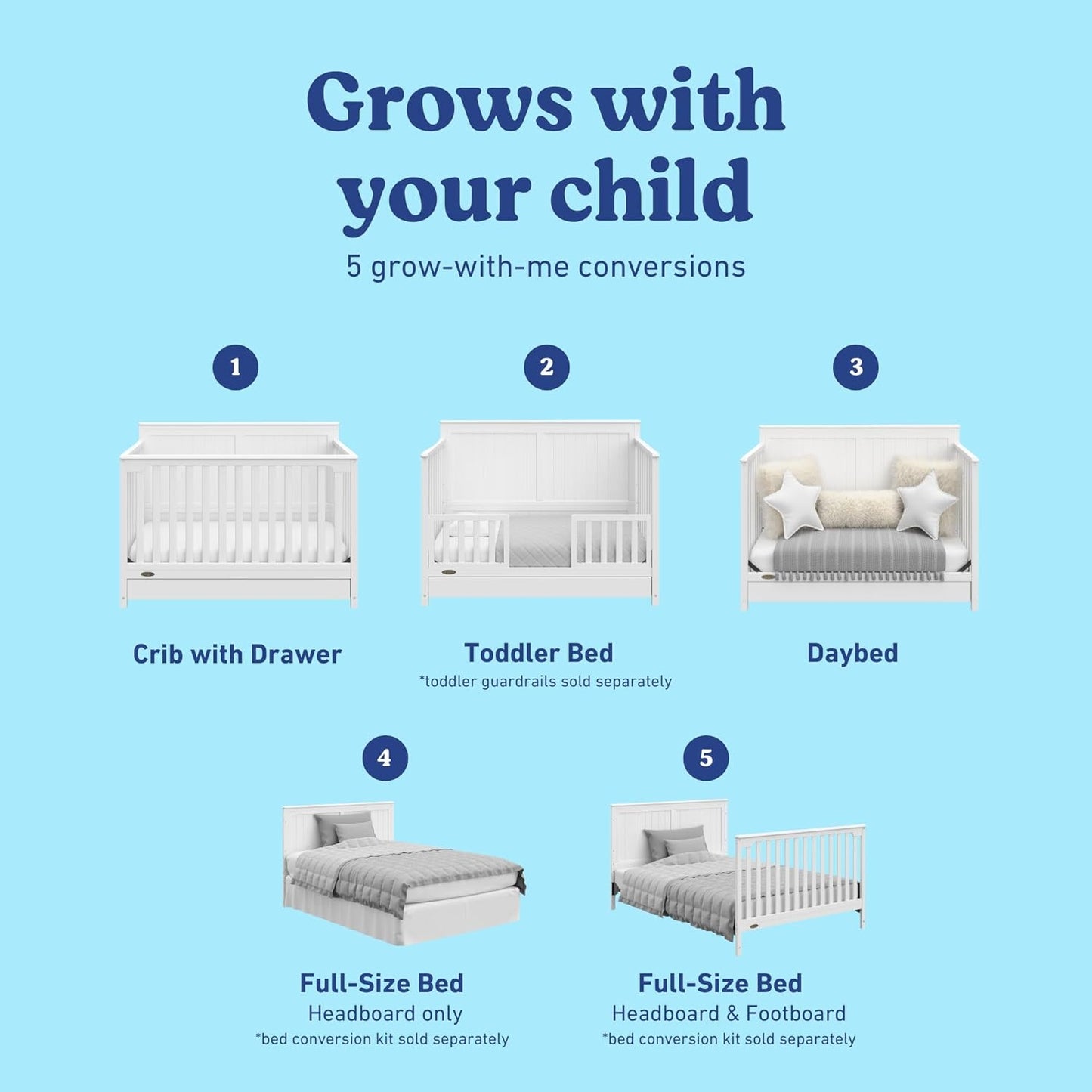 Graco Hadley 5-in-1 Convertible Crib with Drawer (White) – GREENGUARD Gold Certified, Crib with Drawer Combo, Full-Size Nursery Storage Drawer, Converts to Toddler Bed, Daybed