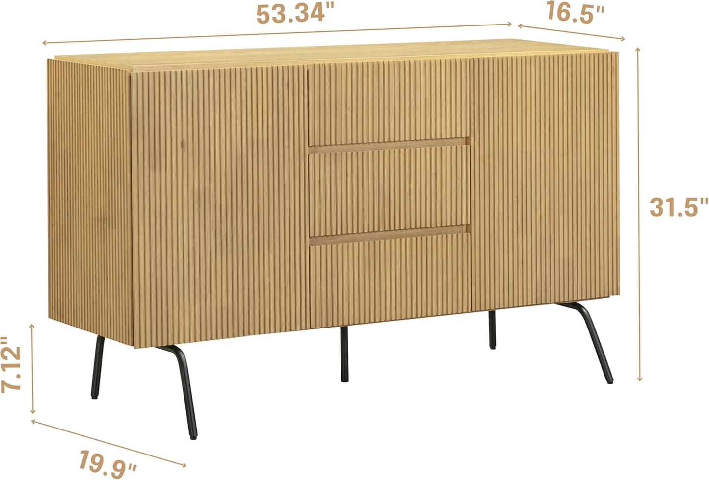 NTC Veil Sideboard with 2 Doors and 3 Drawers, Buffet Cabinet with Vertical Groove Design and Metal Legs, Storage Cabinet for Living Room, and Entryway, Effortless Assembly, Sand