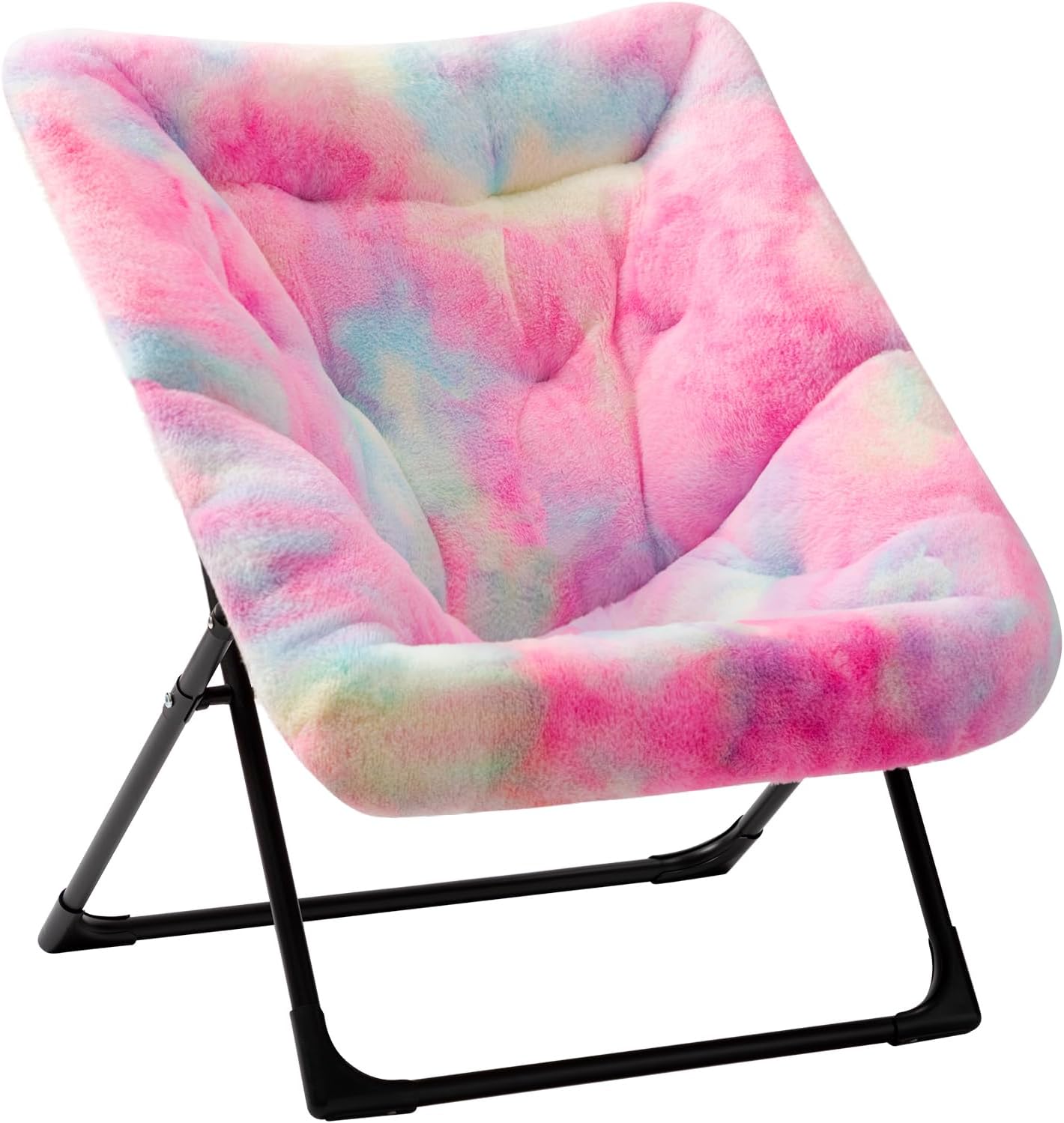 HollyHOME X-Large Saucer Chair, Comfy Oversized Folding Chair, Faux-Fur Reading Chair for Teens, Adults, Foldable Accent Lazy Chair, Metal Frame Lounge Chair for Living Room, Bedroom, Dorm, Colorful