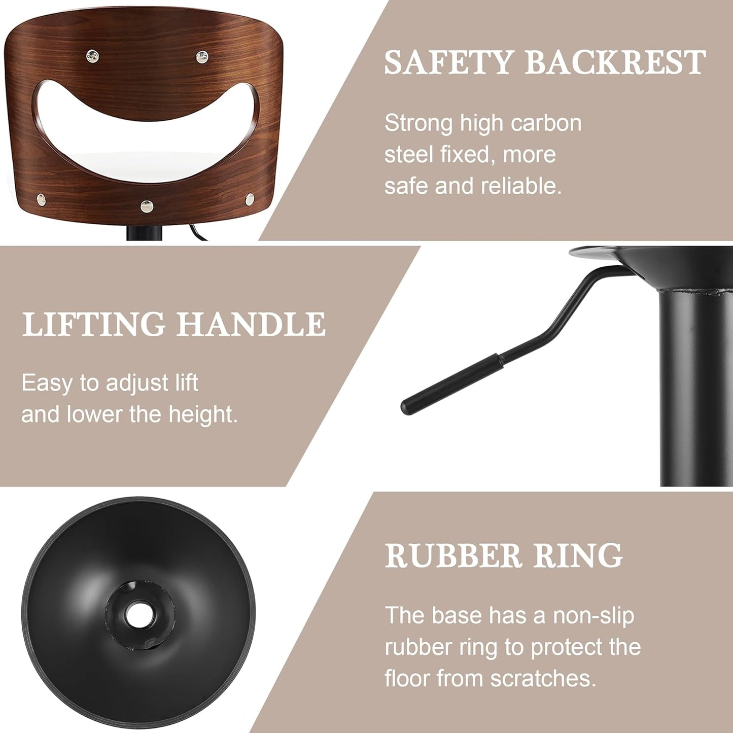 VECELO Bar Stools Set of 2,Kitchen Island Stools with Bentwood Back,Arm&Footrest,Counter Height Stools PU Leather Adjustable Height,Swivel Bar Chairs for Club Pub Dining Room, Ivory White