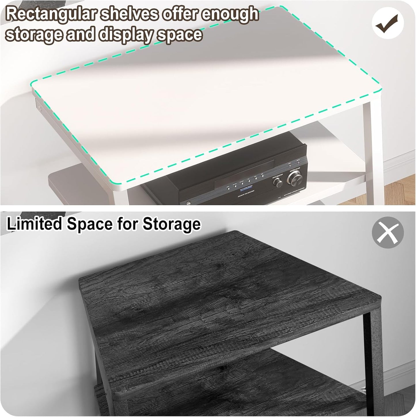 Armocity 4-Tier AV Media Stand with Power Strips, Stereo Stand with LED Lights, Audio Tower Rack with Adjustable Shelves, Small Entertainment Center, 30'', White