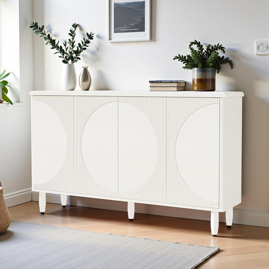 59.4" Sideboard Buffet Cabinet with Storage, Kitchen Buffet Storage Cabinet with Doors & Shelves, Modern Sideboard for Living Room, Kitchen, Hallway, White