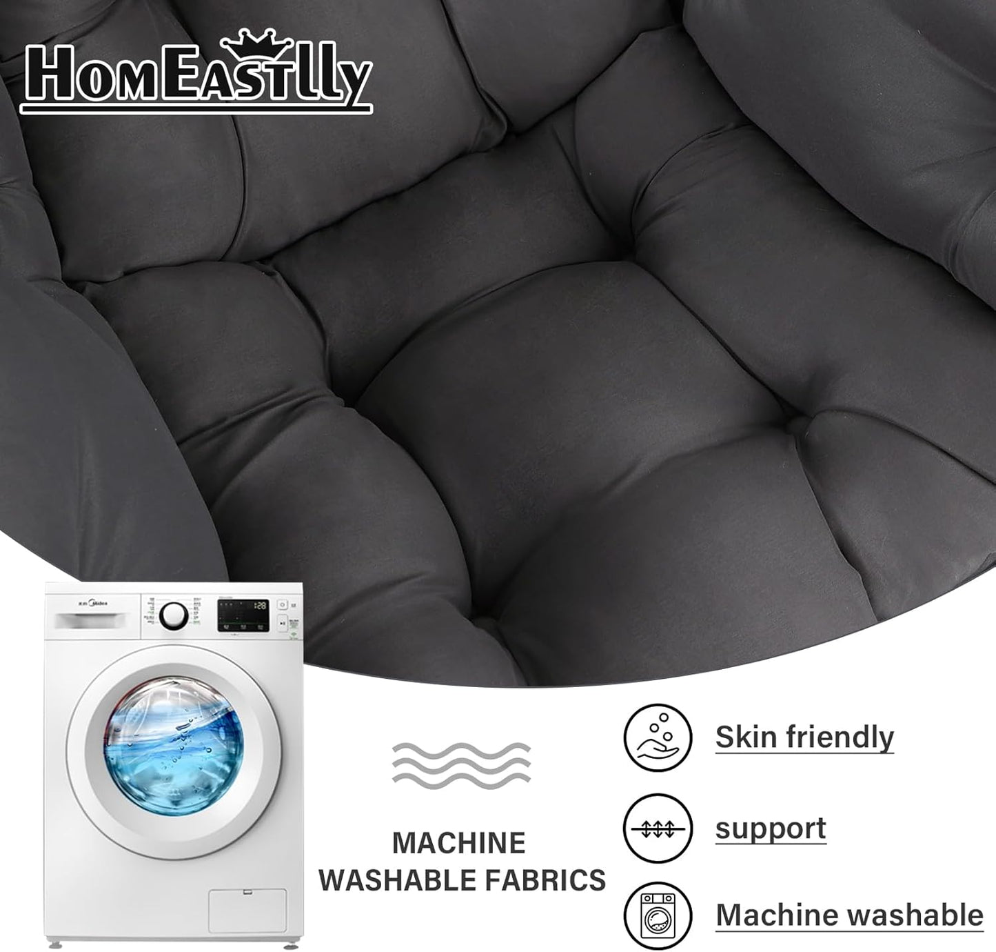 Large Lazy Chair with Ottoman, Accent Reading Chair with a Throw Pillow, Cozy Lounge Chair with Armrest, Leisure Sofa Chair for Living Room, Bedroom, Dorm, Dark Grey