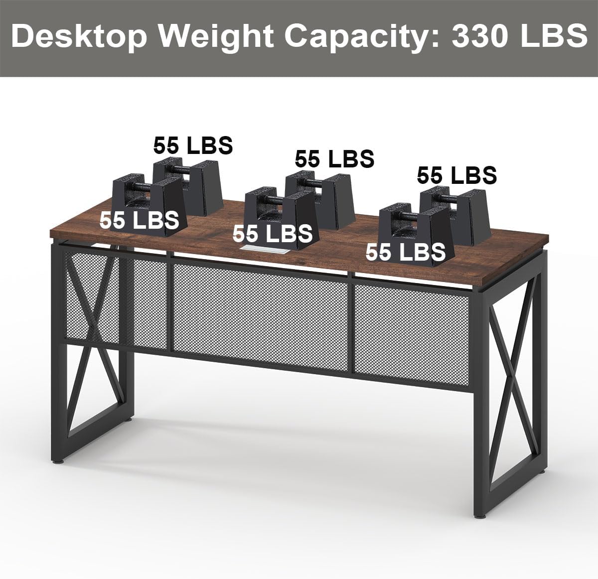 BON AUGURE 60 Inch Computer Desk for Home Office, Industrial Metal Wood Desks, Farmhouse Large Writing Table, Modern Sturdy Gaming Desk (Rustic Oak)