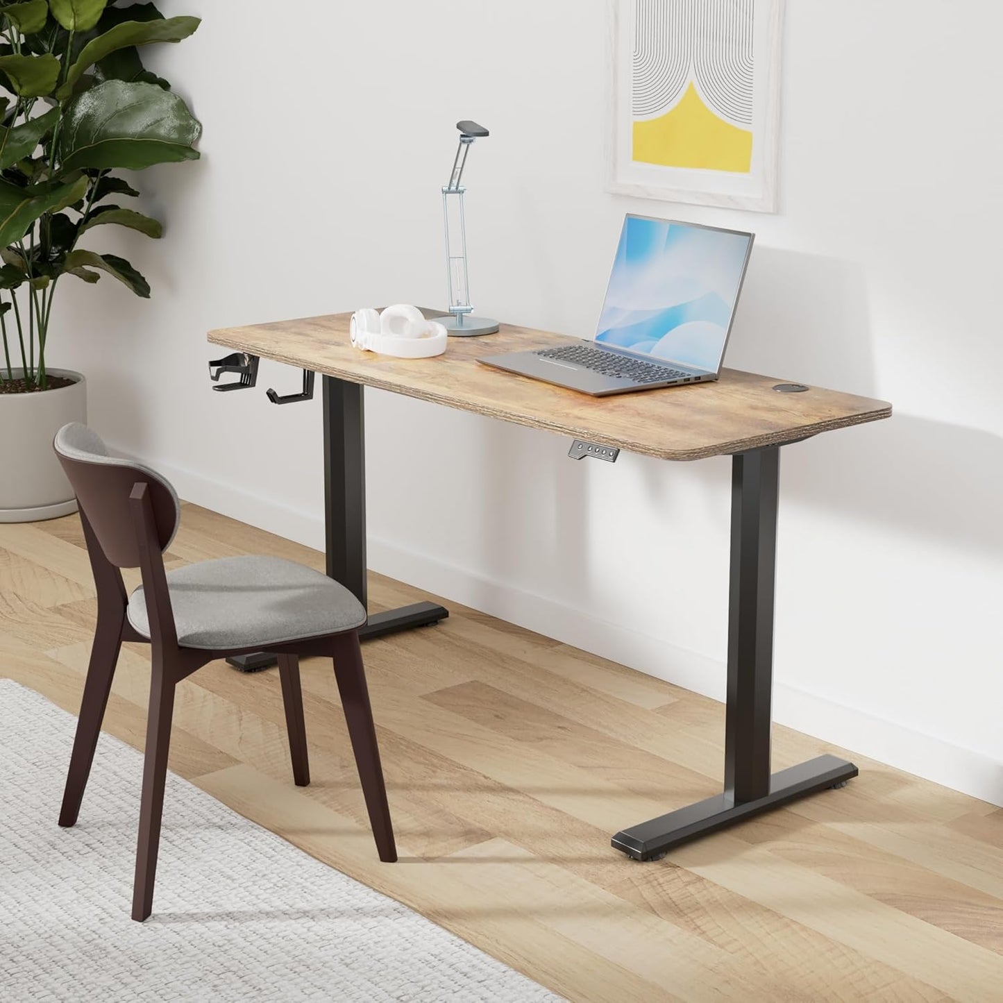 BANTI 55"x24" Standing Desk, Electric Stand up Height Adjustable Home Office Table, Sit Stand Desk with Splice Board, Black Frame & Rustic Brown Top