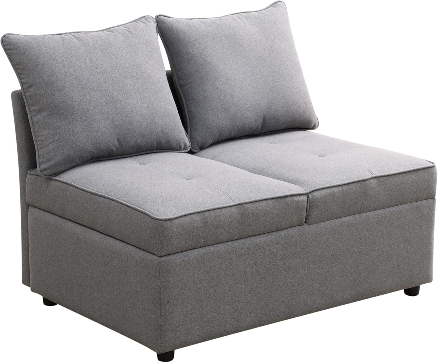 Convertible Ottoman Sofa with Storage, Modern Sackcloth Futon Couch with 2 Pillows Adjustable Backrest, Recliner Folding Loveseat for Living Room, Apartment Dorm, Office,Grey