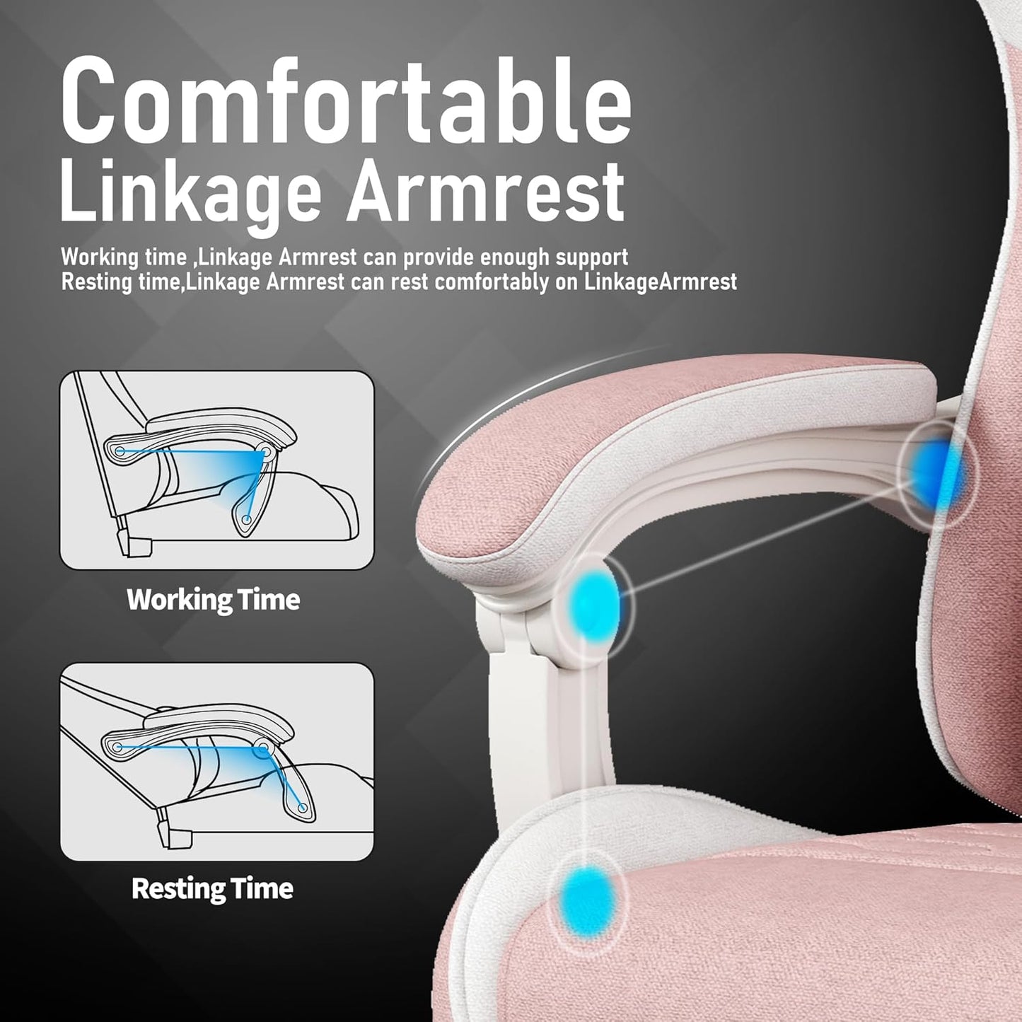 Gaming Chair, Computer Chairs for Adults with Lumbar Support and Massager, Comfortable Gamer Chair with Footrest & Pocket Spring Cushion, Ergonomic Home Office Chair, Pink, Fabric
