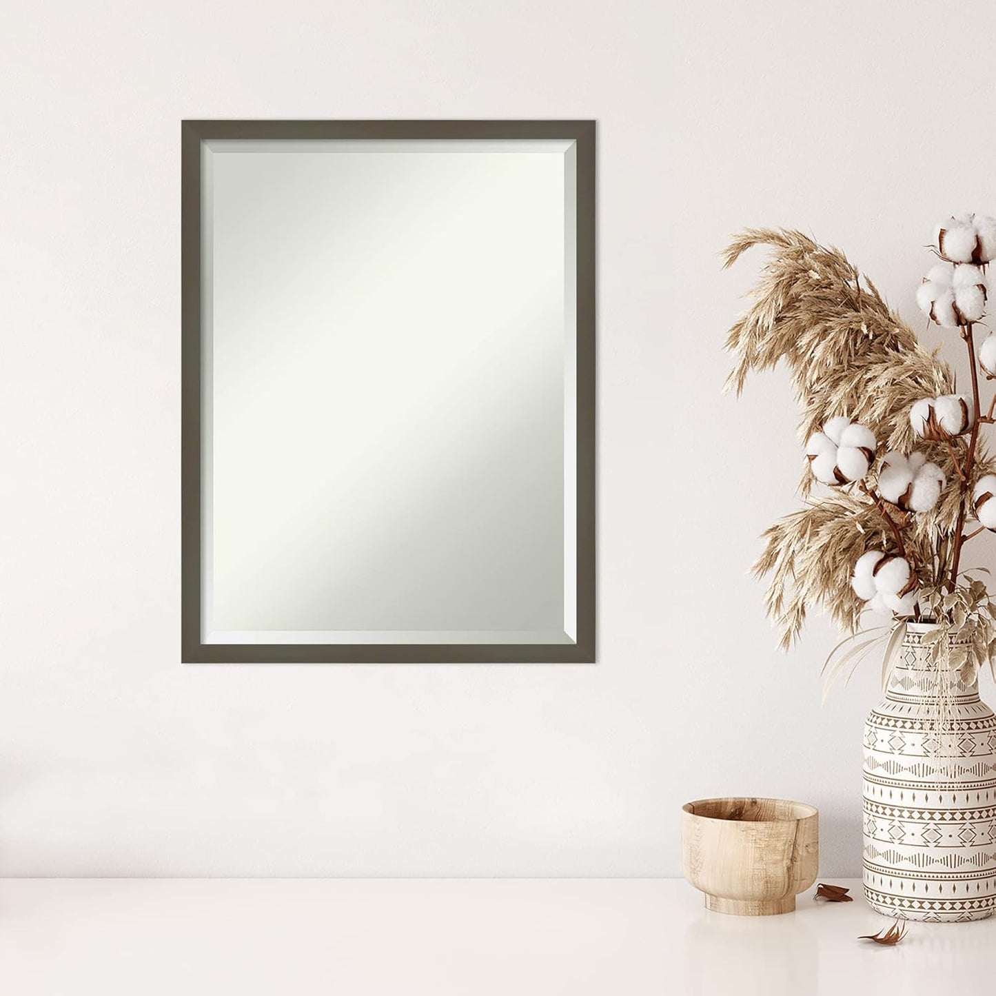 Amanti Art Grey Wall Mirror 25x19 Svelte Clay Grey Rectangle Bathroom Mirror for Wall Decor Living Room, Medium Modern Wood Frame, Hangs Horizonally and Vertically, Bathroom Decor, Beveled Edge