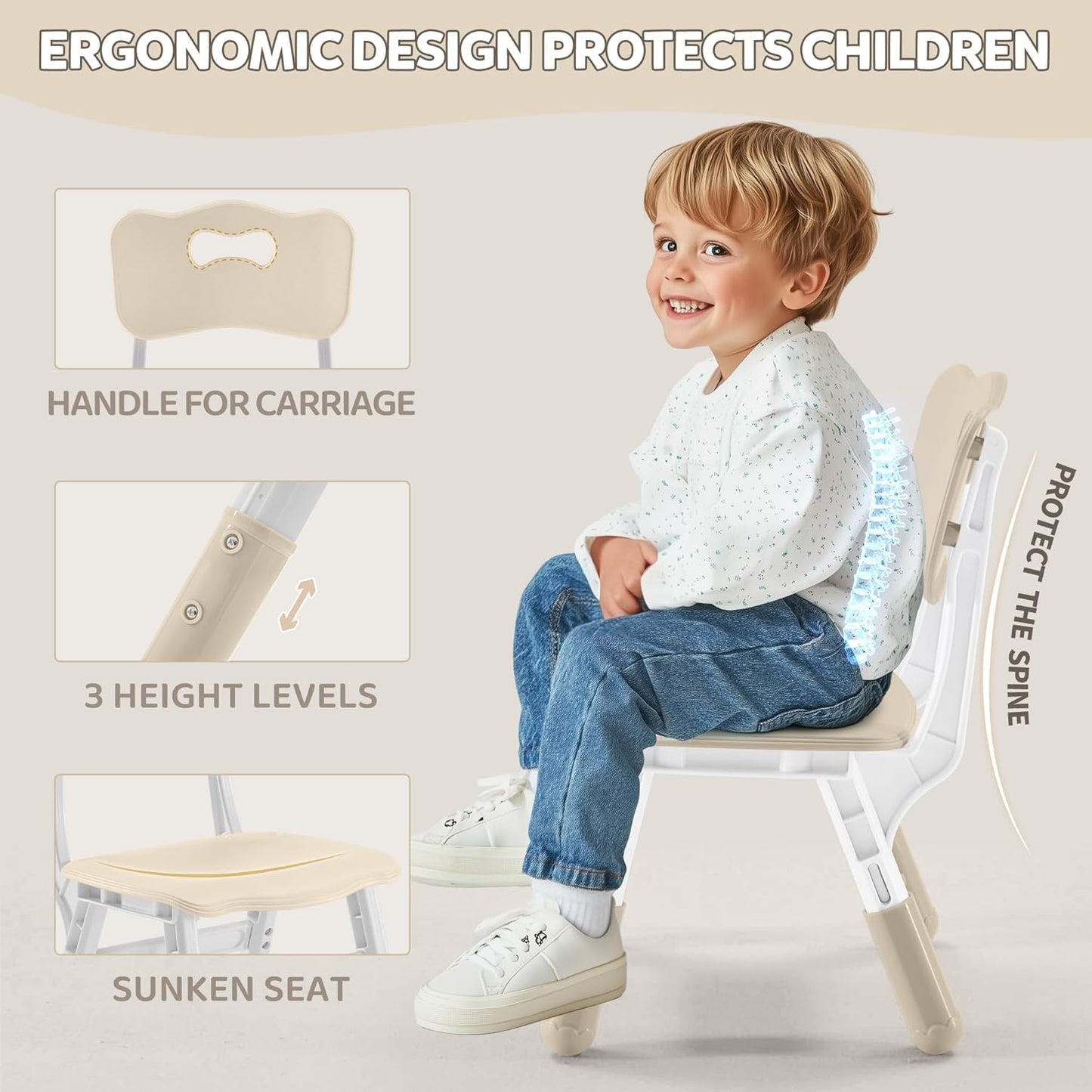 Adjustable Kids Table & Chairs Set for Ages 3-8 | 31.5"x23.6" Easy-Clean Activity Table | Meets ASTM/CPSC Standards for Daycare, Homeschool & Playroom (Natural-Wood, 4 Chairs)