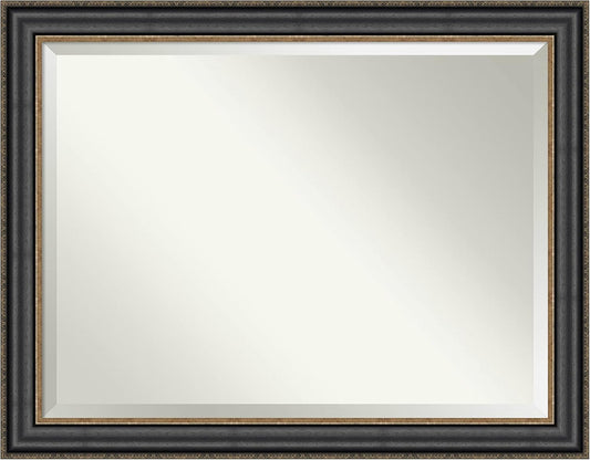 Amanti Art Black Bathroom Mirror for Over Sink, 36x46 Thomas Black Bronze Rectangle Vanity Mirror, X-Large Traditional Frame, Hangs Horizonally and Vertically, Bathroom Wall Decor, Beveled Edge