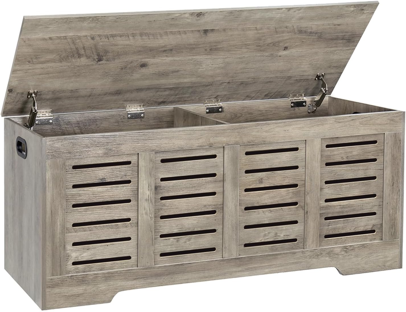 DINZI LVJ Storage Chest, 47.3” Wooden Toy Box with 2 Safety Hinges, Retro Entryway Shoe Storage Bench with Flip-Top, Sturdy Large Storage Trunk for Living Room, Bedroom, Easy Assembly, Gray Wash