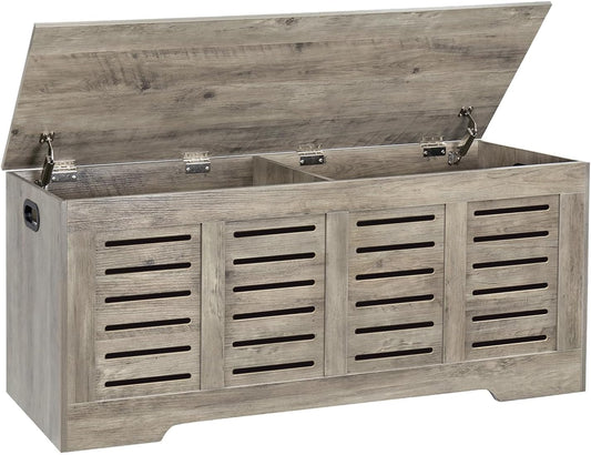 DINZI LVJ Storage Chest, 47.3” Wooden Toy Box with 2 Safety Hinges, Retro Entryway Shoe Storage Bench with Flip-Top, Sturdy Large Storage Trunk for Living Room, Bedroom, Easy Assembly, Gray Wash