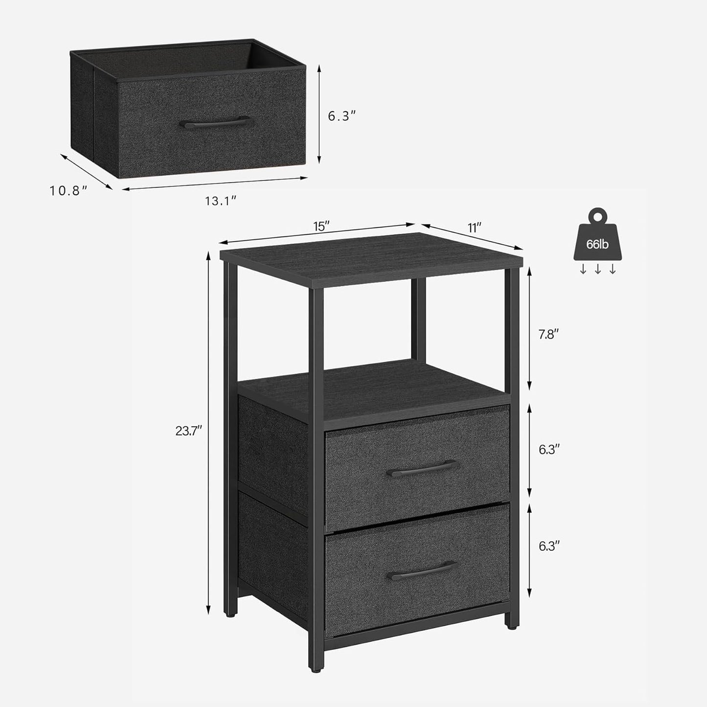 TUTOTAK End Table, Night Stand, Side Table, Nightstand with Cloth Drawer, Bedside Table for Livingroom, Bed Room, Black TB01BK087