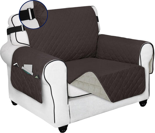 PureFit Reversible Sofa Cover Water Resistant Chair Couch Cover, Machine Washable Furniture Cover with Non-Slip Foam and Adjustable Strap for Dogs, Pets (Chair, Chocolate/Beige)