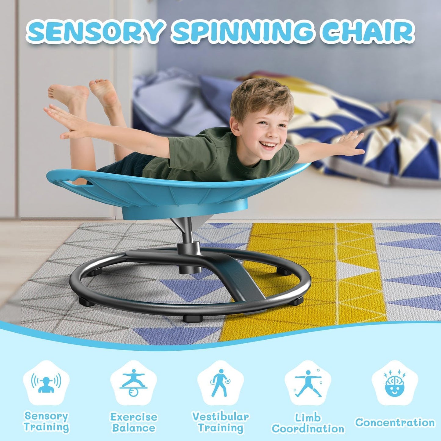 Spinning Chair for Autistic Kids - Sensory Spinning Chair for Autistic Children with Safety Handle & Non-Slip Design, Sensory Swivel Chairs for Kids 3-8 Years(Blue)