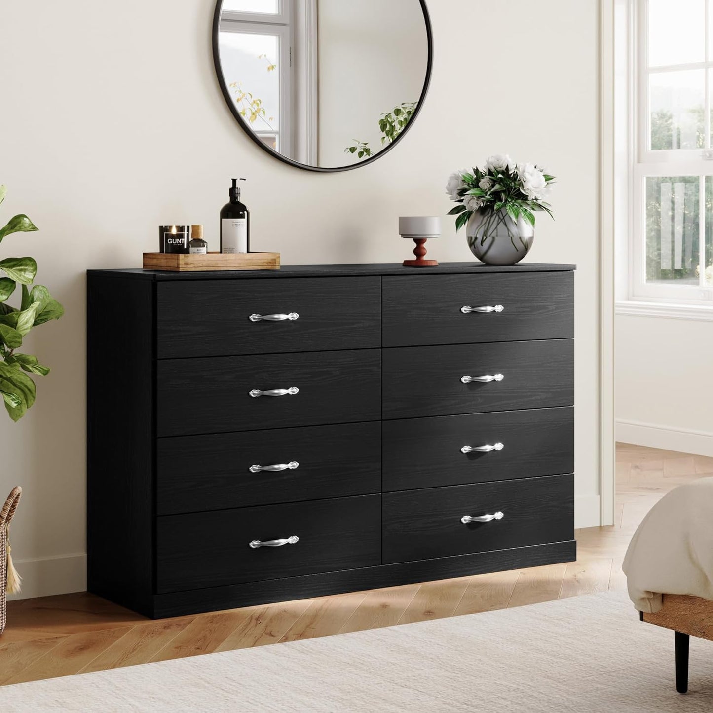 LINSY HOME 8 Drawer Dresser for Bedroom, 54" Wide Chest of Drawers, Modern TV Stand Dressers with Wood Frame and Metal Handles, Large Drawer Organizer for Bedroom, Living Room, Black