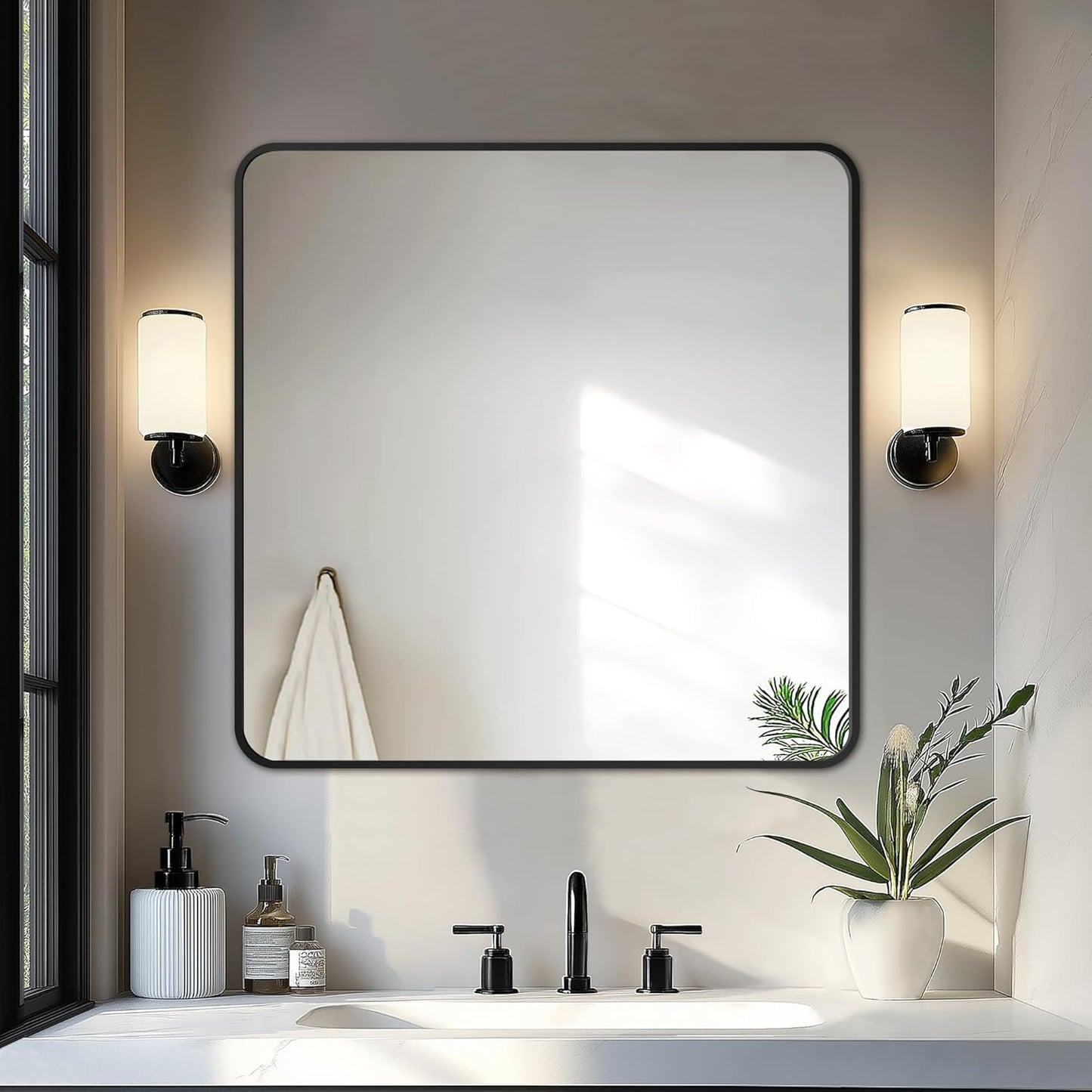 Delma Bathroom Vanity Mirror, Black Framed Bathroom Mirror for Over Sink, High-Definition Bathroom Mirror, Versatile Bathroom Vanity Mirror, Hangs Horizontally or Vertically(30x30, Black)