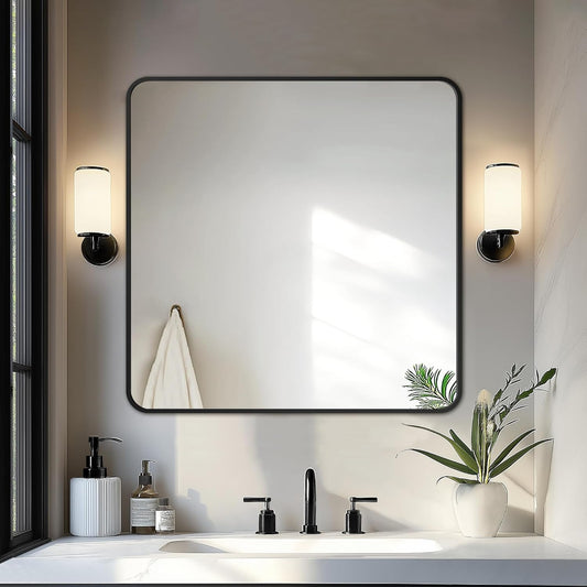 Delma Bathroom Vanity Mirror, Black Framed Bathroom Mirror for Over Sink, High-Definition Bathroom Mirror, Versatile Bathroom Vanity Mirror, Hangs Horizontally or Vertically(30x30, Black)