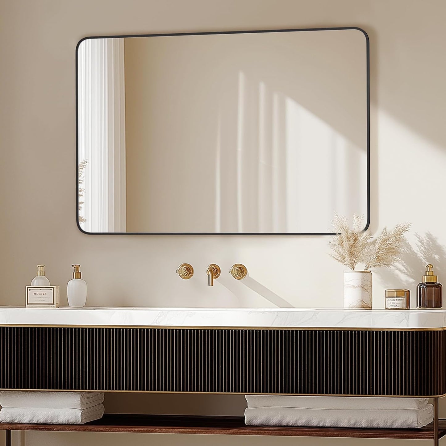 Delma Bathroom Mirror, Black Framed Bathroom Mirror for Over Sink, High-Definition Vanity Mirror, Versatile Mirror for Bathroom, Hangs Horizontally or Vertically(36x24, Black)