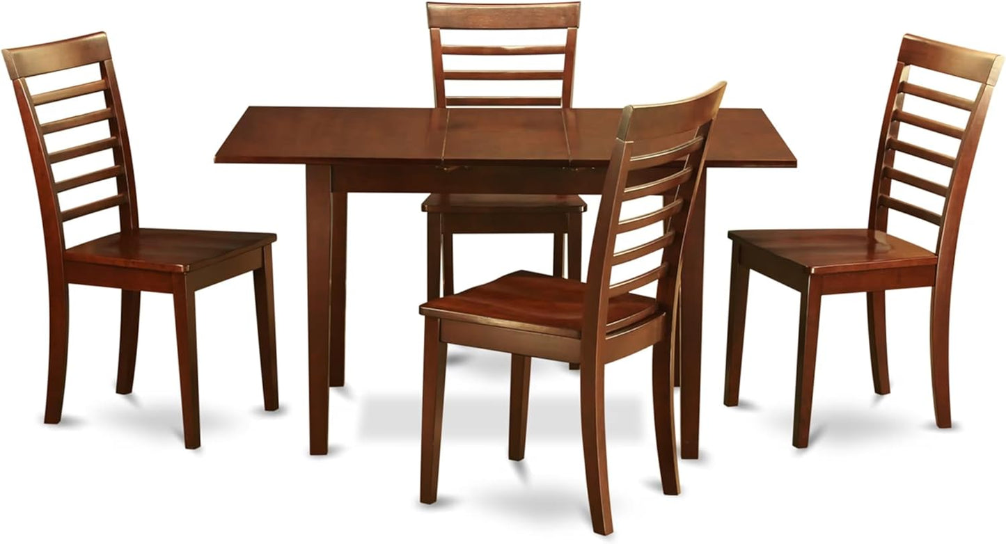 East West Furniture NOML5-MAH-W 5 Piece Dining Set Includes a Rectangle Dining Room Table with Butterfly Leaf and 4 Wood Seat Chairs, 32x54 Inch, Mahogany