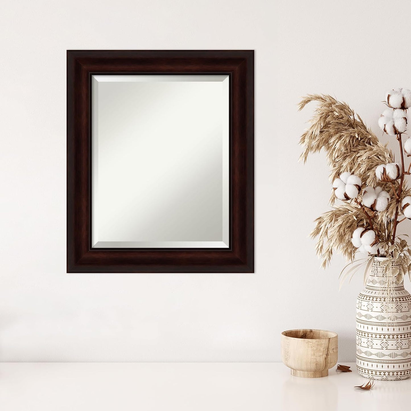 Amanti Art Brown Wall Mirror 25x21 Coffee Bean Brown Rectangle Bathroom Mirror for Wall Decor Living Room, Small Casual Frame, Hangs Horizonally and Vertically, Bathroom Decor, Beveled Edge from WI