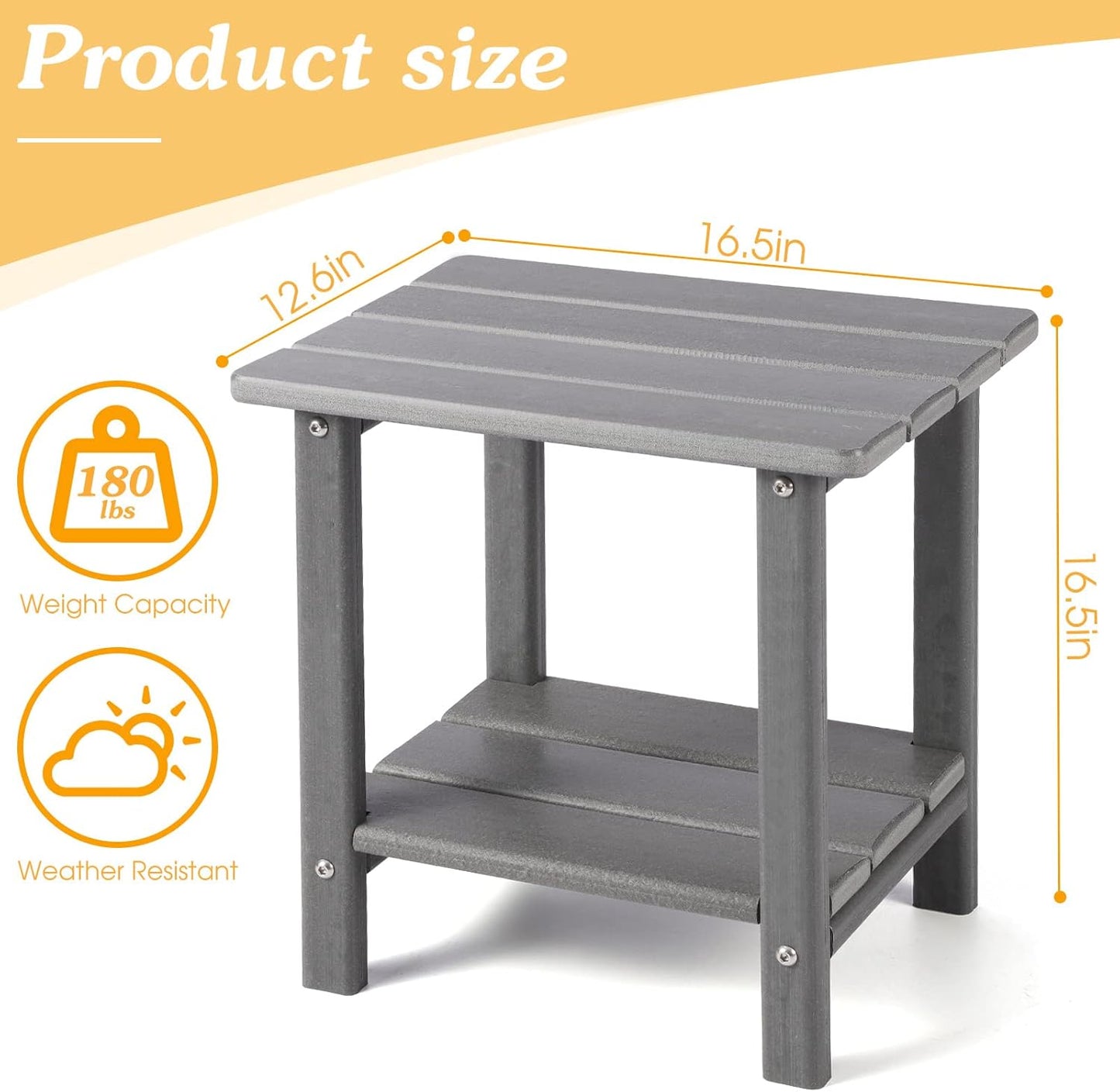 Adirondack Outdoor Side Table, 2-Tier Sturdy Patio End Table Weather Resistant, 16.5" Solid Side Table for Patio, Pool, Porch