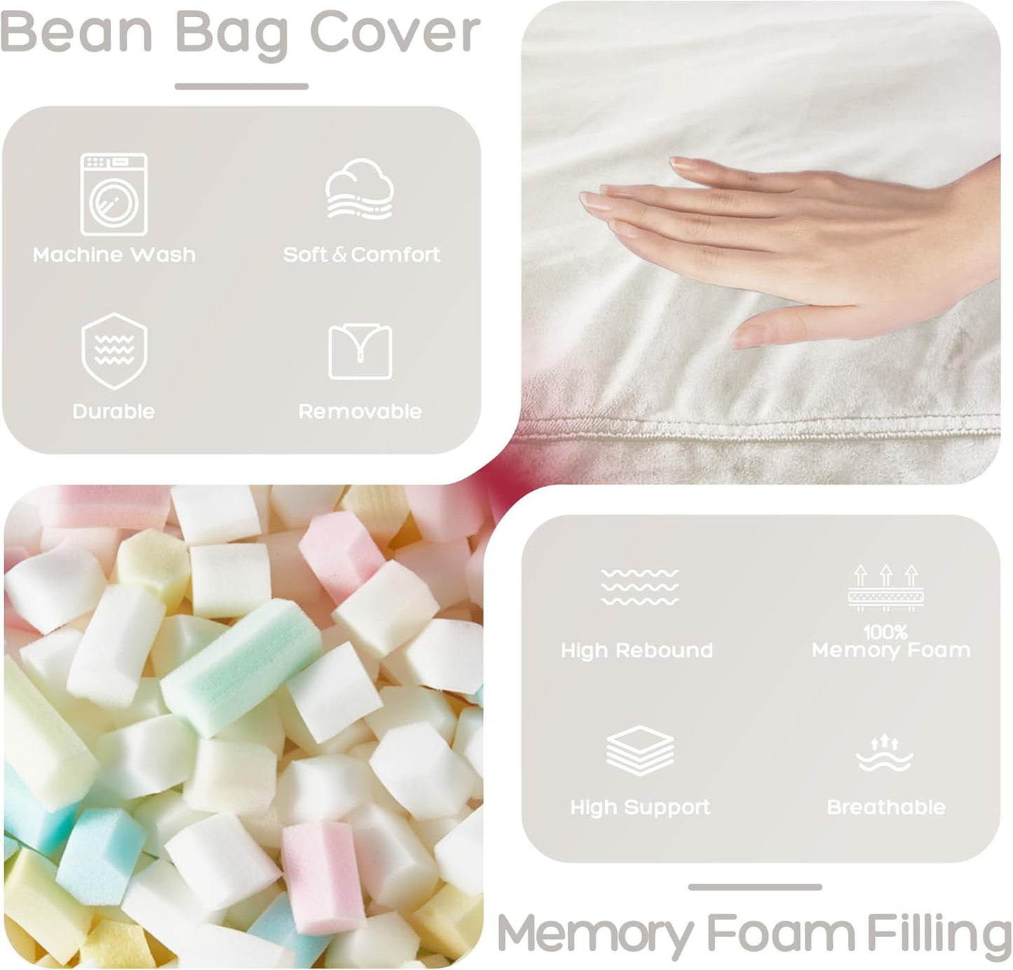 HABUTWAY Bean Bag Chair: Giant 4' Memory Foam Furniture Bean Bag Chairs for Adults with Microfiber Cover 4Ft (Beige)