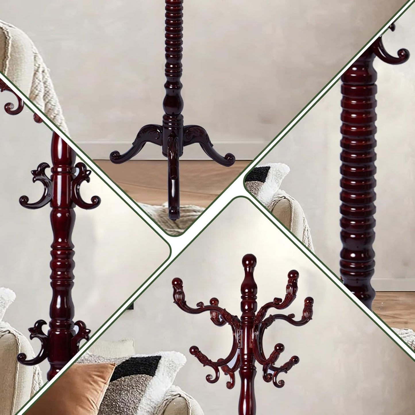 73" Wooden Coat Rack Stand,Coat Racks Freestanding With 14 Hooks And Solid Round Base Heavy Duty Adjustable Height Hall Tree Coat Rack for Entryway Hallway Foyer Office Bedroomf (3-Legged Redwood)