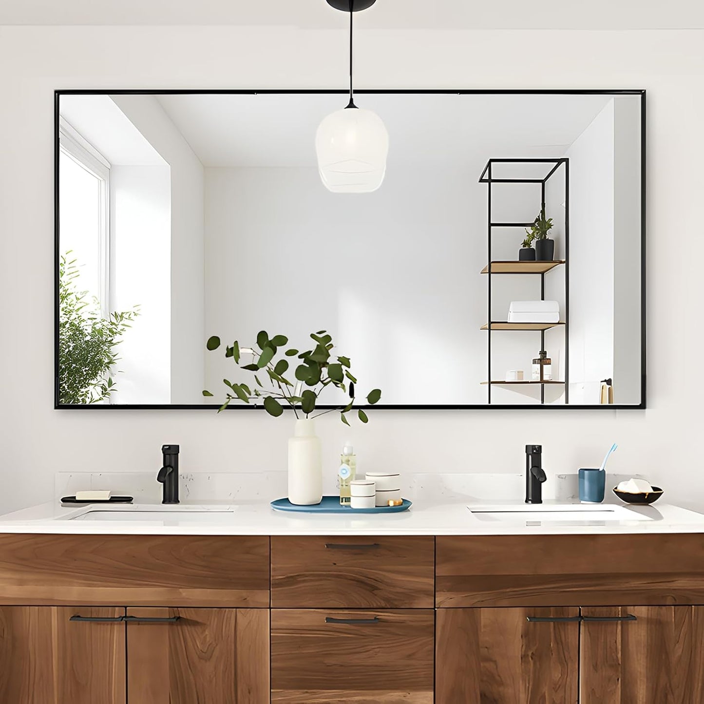 Bathroom Mirror, 30x48 Inch, Black Frame, Rectangle, Wall Mounted, Metal Framed Vanity Mirror, Modern, Hangs Horizontal Or Vertical
