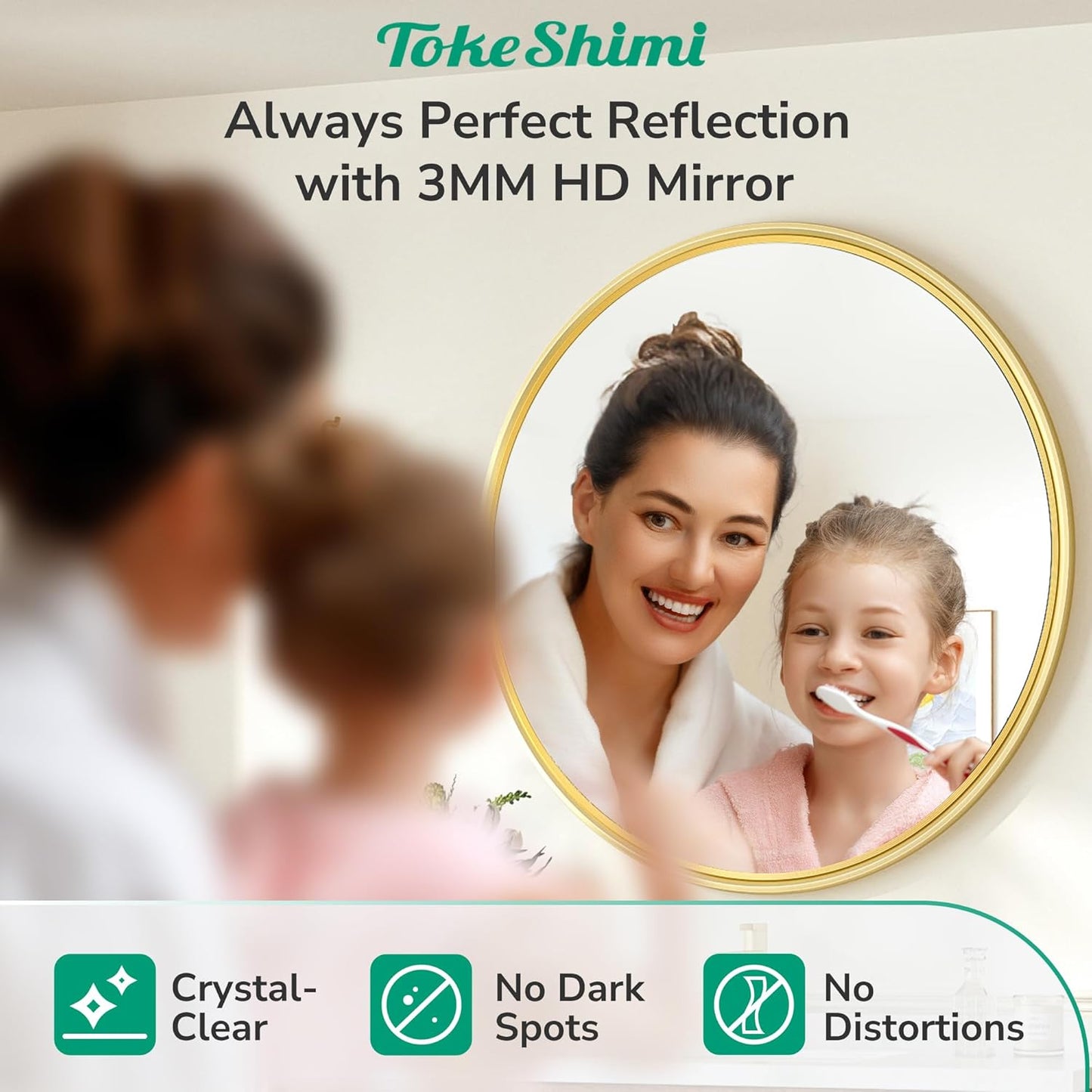 TokeShimi 30 in Round Framed Brushed Gold Mirror Bathroom Tempered, Shatterproof Mirror Circle 30x30 Farmhouse Aluminum Large Wall Mirrored for Vanity, Entryway, Bedroom, Restroom, Living Room