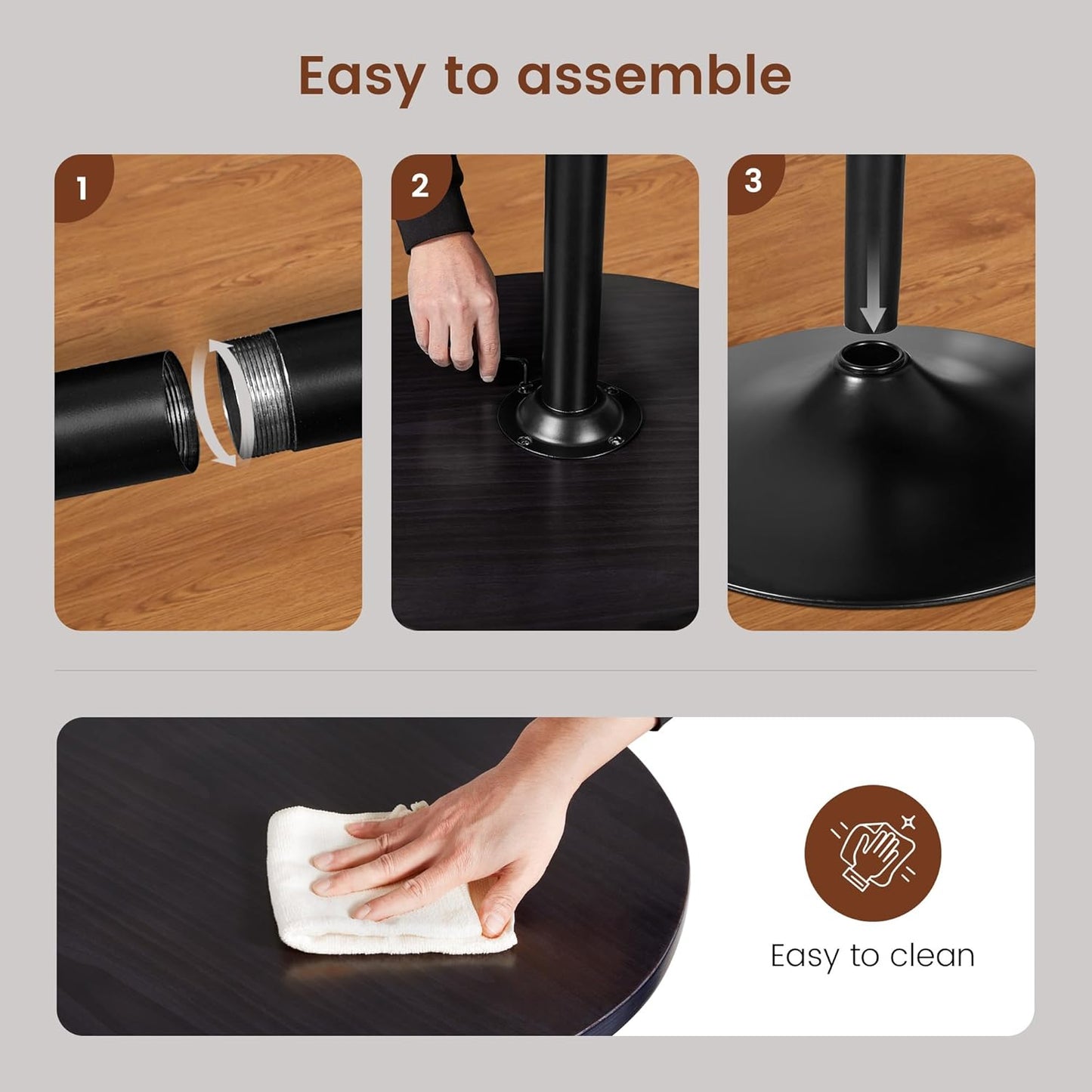 Glitzhome 39.5" H Round Bar Table Pub Table, Wood Top with Metal Leg and Base, Charcoal Gray Walnut Veneer Finish Bar Height Cocktail Table for Kitchen Island,Bistro,Restaurant (Charcoal Gray)