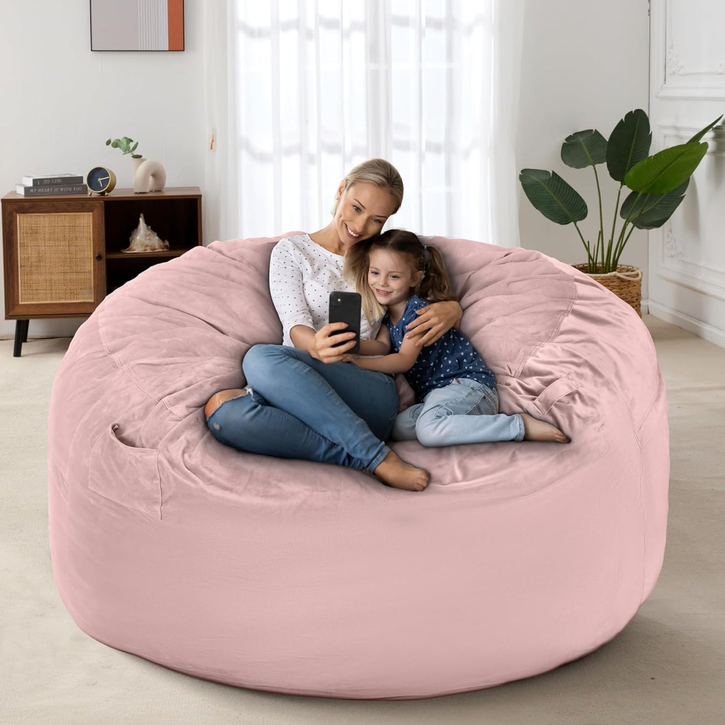 HABUTWAY Bean Bag Chair: Giant 4' Memory Foam Furniture Bean Bag Chairs for Adults with Microfiber Cover 4Ft (Pink)